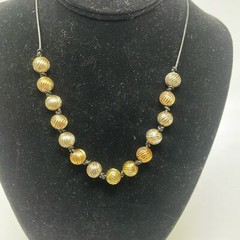 MONET Vintage Brass and Gold Round Beads on Black Cord Necklace