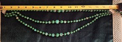 Vintage 3-Strand Green & Gold Sugar Swirl Texture Faux Pearl Necklace Japan 1950