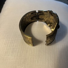 Vintage Black Eyed OWL Gold Tone Clamp Cuff Bracelet Unsigned Boho