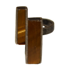 Vintage 2 Rectangular Tiger Eye Stones Sterling Silver Ring 5 Grams Size 4