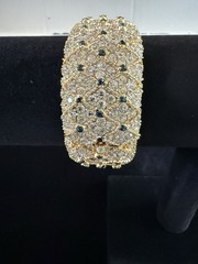 JOSEPH MAZER (JOMAZ) Couture Rhinestone & Sapphire Crystal Hinged Cuff Bracelet