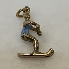 Vintage 12K Gold Filled Skier Charm Marked 1/20 12K GF Blue Enamel Water Ski