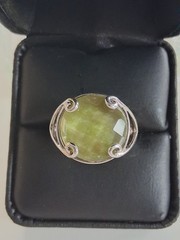 Vintage Designer Faceted Prehnite Cocktail Statement Ring Size 9 Sterling Silver