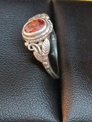 Vintage 925 Sterling Silver Natural Orange Garnet Leaf Vine Ring Size 6.5