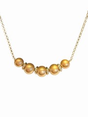 Vintage Trifari Signed Gold Tone 18” Chain Necklace Faux Perales & Rhinestones