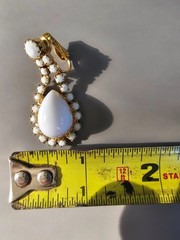 Vintage Milk Glass Rhinestone Bib Necklace Clip Earring Demi Parure 1950s Set