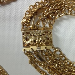 VTG multi-6 chain gold-tone waterfall necklace open work slide clasp 10″-18″drop