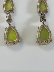 Vintage Estate signed Monet Peridot Green Faceted Blue Glass Drop Earrings.