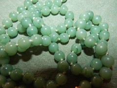 Vintage 30” TRIFARI Faux Jade Green Hand Knotted Acrylic Bead Necklace
