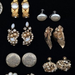 Lot of 14 Vtg Earrings Warm Gold & White Clip-On & Screwback Austria Japan Coro