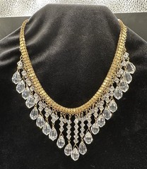 VTG Early Miriam Haskell Faceted Crystal Drop Bib Necklace Hexagon Brass Link