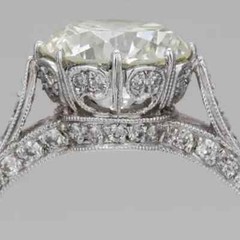 Art Deco Style White Lab Created Diamond Engagement 14K White Gold Finish Ring