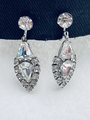 Clear Rhinestone Pear Shape with Halo Dangle Chandelier Earrings Silver Tone