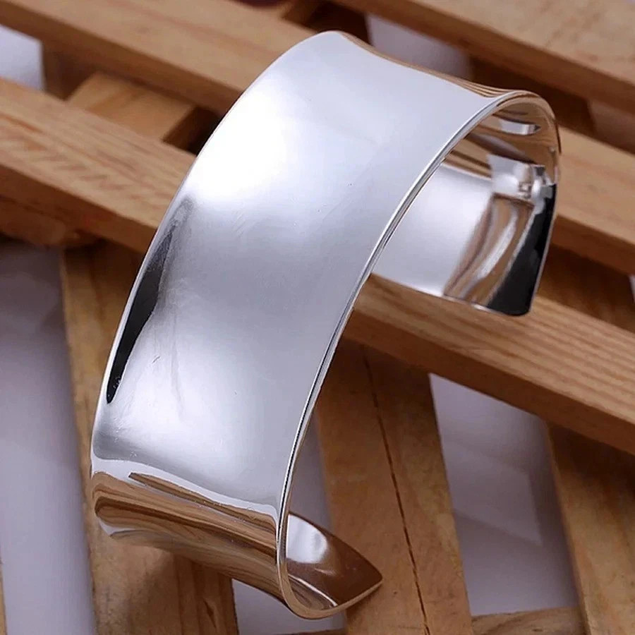 Open Bangle Vintage Retro Sterling Silver 925 Thick Cuff Bracelet Jewelry Women
