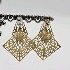 Filigree Design Dangle Gold tone Pierced Earrings Asymmetrical 2 in Drop