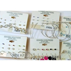 Sensible Solutions Vintage Y2K Deadstock Earring Lot Silver Hoops Studs 7 Cards