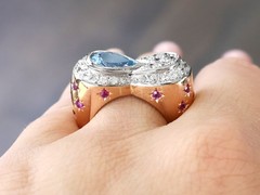 1.36 Ct Aquamarine 0.78 Ct Diamond and 0.50 Ct Ruby 18k Rose Gold Dress Ring