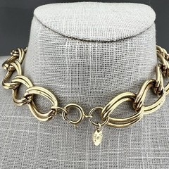 Vintage Erwin Pearl Necklace Large Double Link Chain Gold Tone Signed 17”