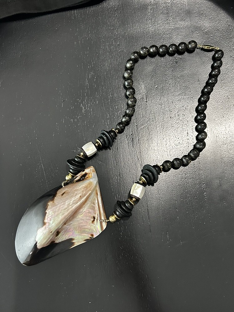 Large Vintage Abalone Shell Islander Necklace Bold Statement Piece