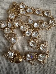 Vintage Swarovski Gold Clear Crystal Trefoil Station Link Necklace