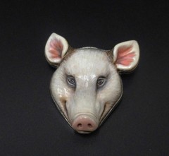 VINTAGE Sterling Silver 925 Sergio Bustamante Pig Pendant Neclace Slide Brooch
