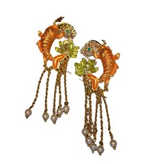 New Chinese Retro Koi Pearl Tassel Earrings Creative Long Earrings