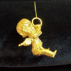 Vintage 1979 Franklin Mint “The Littest Angel” Pendant Necklace 24k Gold EP