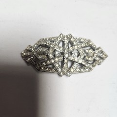 Vintage Rhinestone Pot Metal Geometric Brooch Pin Clear Crystal Retro