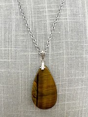 Vintage Gemstone Necklace Tiger Eye Teardrop Pendant 28”