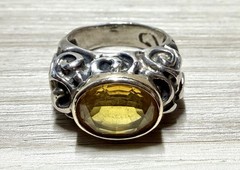 Dian Malouf Sterling Silver & 14K Gold Abstract Swirl Citrine Ring, Size 8