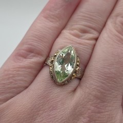 VTG La France 14K Tri-Tone Gold Lab-Created Glowing Green Spinel Ring 6.5 *READ