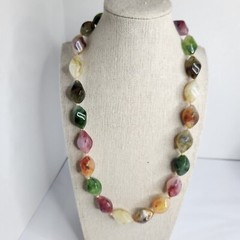 VINTAGE BEAD NECKLACE Colorful Earthy Tone Acrylic Bead 22” Boho Fashion Jewelry