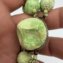 Vtg Faux Jade Necklace Green Sugar Bead Iridescent Large Heavy Statement Japan