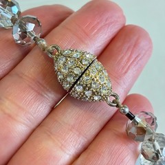 Vintage Smoky Gray Crystal Necklace Beaded Long Strand Magnetic Clasp 38″