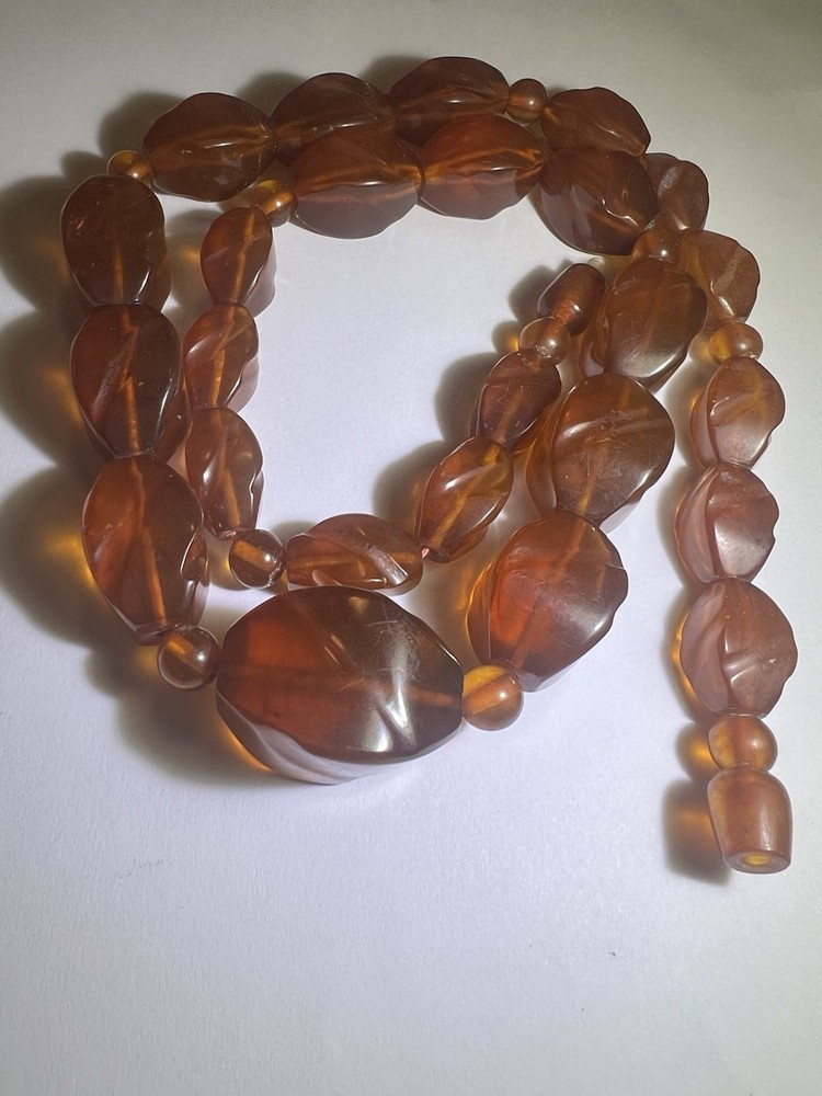 Great Vintage Cognac Natural Baltic Amber Carved Faceted Graduated Necklace