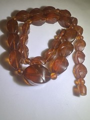 Great Vintage Cognac Natural Baltic Amber Carved Faceted Graduated Necklace