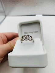 Vintage Sterling Silver Crystal Triple Interlocking Open Heart Love Size 7 Ring