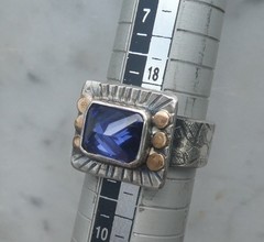 Vintage Studio Ring Brutalist Sterling Silver 925 Sapphire Modernist