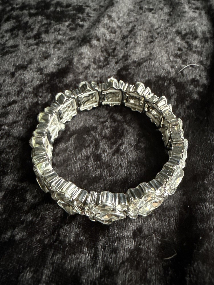 Charter Club Silver / White Stretchable Rhinestone Bracelet