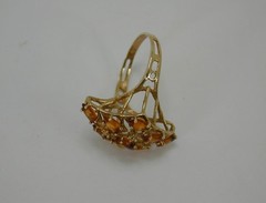 Vintage 10K Yellow Gold Citrine Marquise Cluster Cocktail Ring Size 6 417 Solid