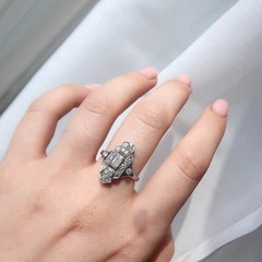Art Deco Vintage Style Lab Created Diamond Engagement Ring 14K White Gold Finish