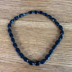 Vintage Black Glass Bead Choker Necklace Silver Tone Filigree Box Clasp 15.5 In