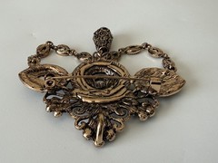 Vintage Black Rhinestone Brooch Pin or Pendant Attice Design