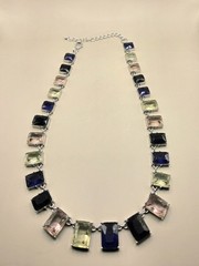 Art Deco Style Choker Necklace 20″ Faceted Chunky Multi Glass Statement 0330