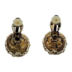 Vtg Gold Tone Purple Rhinestone Earrings Textured Oval 1.25″ Clip On
