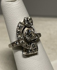Platimum Art Deco Diamond Cocktail Ring with GIA Gemologist Appraisal Sz 6