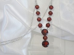 Sterling Silver 925 Natural Garnet Drop V Tennis Necklace