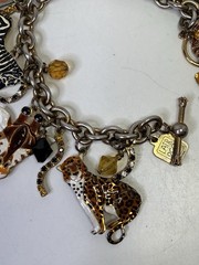 Lunch at the Ritz Signed Charm Bracelet Enamel Zoo Animals Toggle & Loop READ