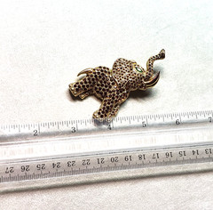 Happy ELEPHANT vintage Orang/brown Rhinestone Pin 3″(75mm)