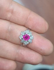 Vintage Platinum Cocktail Ring 1.77CT. Natural Round Cut Pink Sapphire GIA Cert